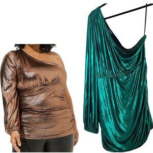 Torrid Liquid Knit One Shoulder Tunic Top Plus Size 2X Long Sleeve Green‎